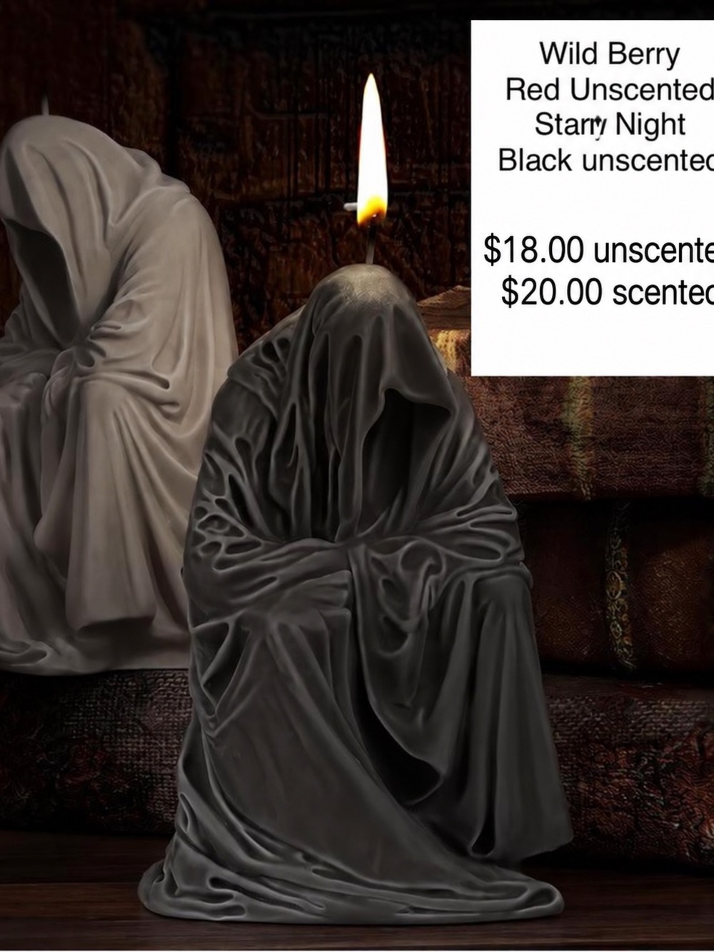 HALLOWEEN CANDLE Gothic Cloaked Figure Candle - Black Unscented